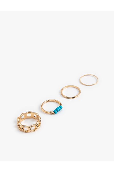 Koton Steel Beaded Ring Set - 4 Pieces