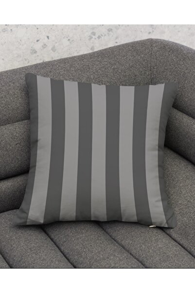 Şah Dekor Gray Color Ethnic Indian Elephant Patterned Digital Printed 4-Piece Seat Pillow and Throw Pillow Cover Set