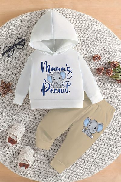 ADABEBEK Premium Mamas Elephant Printed Hooded Bottom Top Baby Suit 22579