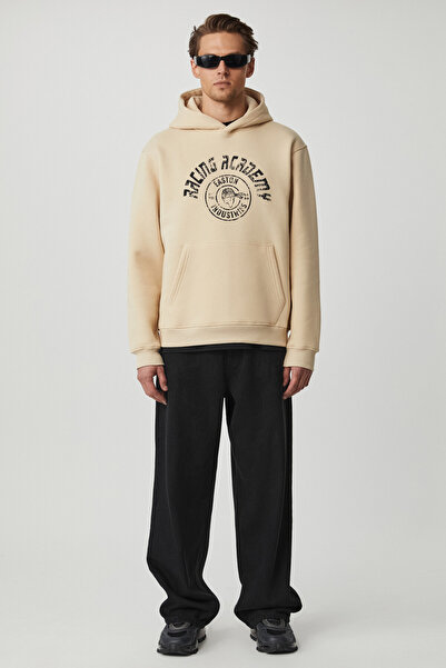 GRIMELANGE Ανδρικό μπλουζάκι Edgar με μαλακή κουκούλα Oversize μπεζ