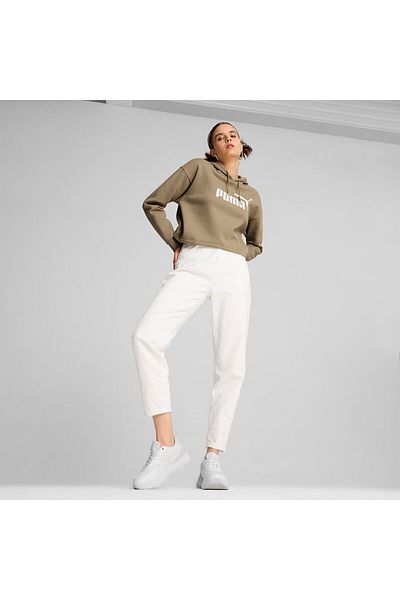 Puma Ess Cropped Logo Γυναικείο φούτερ με μπεζ κουκούλα
