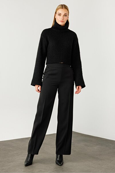 Moda İlgi Modailgi  Yandan Cepli Düğme Detaylı Bol Paça Pantolon - 7964 Siyah