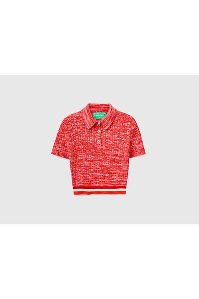 United Colors of Benetton Damen-Poloshirt mit Granatapfelblüten-Polokragen und Slim Fit aus Muline-Rippenstoff