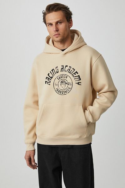 GRIMELANGE Edgar Men's Soft Hooded Oversize Beige Sweatshirt