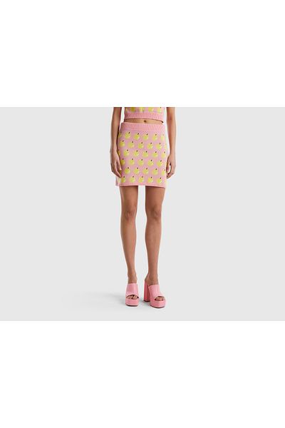 United Colors of Benetton Damen-Strickrock aus Baumwolle mit Fruchtmuster