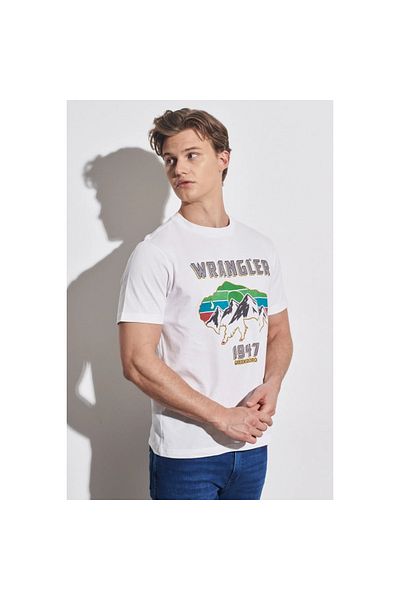 WRANGLER Λευκό ανδρικό μπλουζάκι με λαιμόκοψη