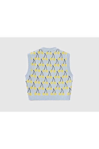 United Colors of Benetton Kurzer Baumwollpullover für Damen mit Gesichtsaufdruck und Fruchtmuster