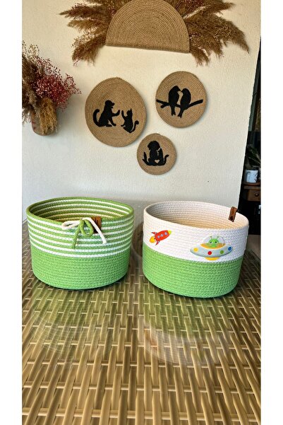 2li Oyuncak Sepeti Çimen Yeşili, Çocuk Odası, Bebek Odası, Düzenleyici, Dekorasyon, Hediyelik