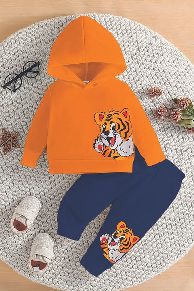 ADABEBEK Premium Side Tiger Printed Hooded Bottom Top Baby Boy Suit 20500