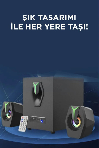 Everest Grup D38 Siyah Bluetooth Hoparlör 2in1 Subwoofer RGB Işıklı Bilgisayar Hoparlörü Speaker