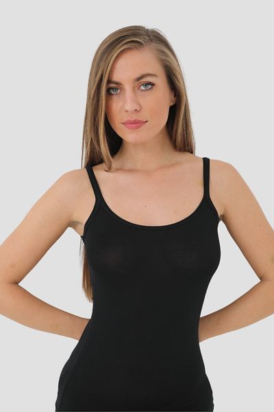 Arma Yıldız Black Bamboo Women's Undershirt - 2 Pcs, Thick String Strap & Soft Stretchy