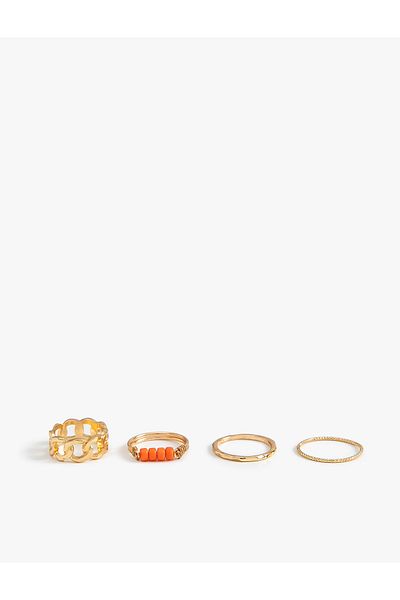 Koton Steel Beaded Ring Set - 4 Pieces