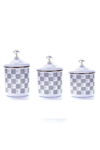 By Hanedan Gray Checkerboard Patterned Enamel 3 Size Jar Set