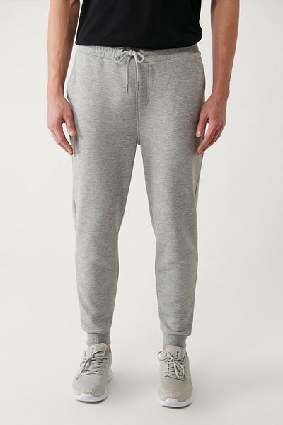 Avva Graue Herren-Jogginghose mit Schnürung an der Taille, 3-fädig, ohne Raster, bedruckt, A32y3411