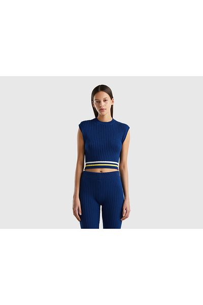 United Colors of Benetton Spódnica damska Indigo Tip Striped Slim Fit Crop Vest