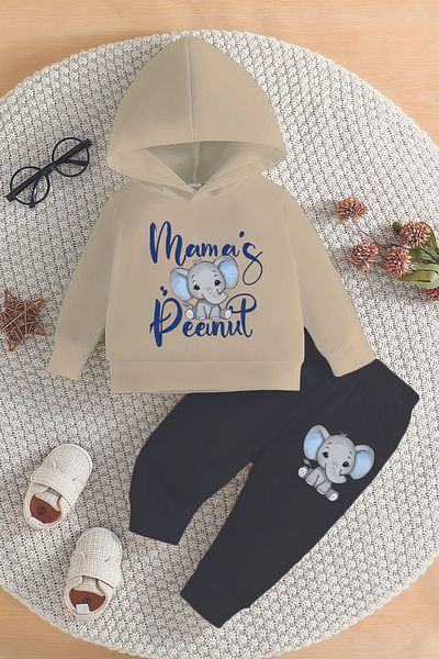 ADABEBEK Premium Mamas Elephant Printed Hooded Bottom Top Baby Suit 22579