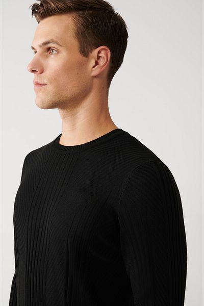 Avva Men's Black Crew Neck Patterned Knitwear Sweater A32Y5160
