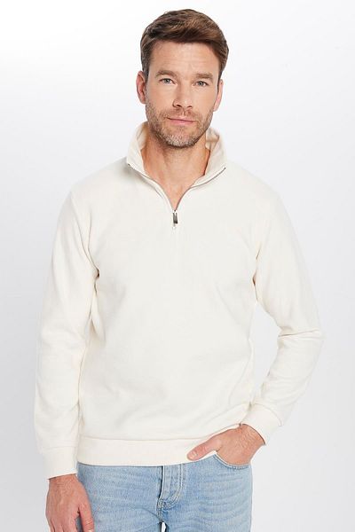 Tudors Φούτερ Unisex Relax Fit Relax Fit με ραβδώσεις με μοτίβο βαμβακερό με μισό φερμουάρ εκρού γιακά
