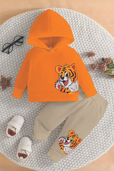 ADABEBEK Premium Side Tiger Printed Hooded Bottom Top Baby Boy Suit 20500