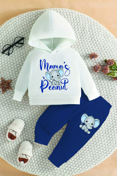 ADABEBEK Premium Mamas Elephant Printed Hooded Bottom Top Baby Suit 22579