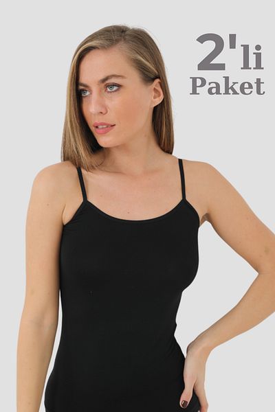 Arma Yıldız Pack of 2 Black Women's Bamboo Stringed Undershirt