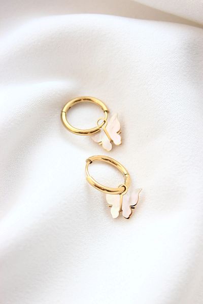 Dazzlecave 316L Stainless Steel Earrings - Mother of Pearl Stone Butterfly Steel Earrings - Anti Tarnish Earrings