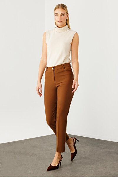 Moda İlgi Modailgi Beş Cep Dar Paça Pantolon Taba