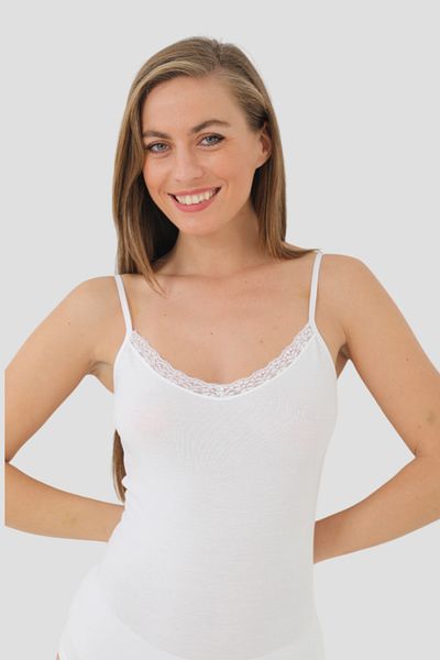Arma Yıldız Women's Bamboo White V-Neck Rope Strap Lace Tank Top 2 Pack