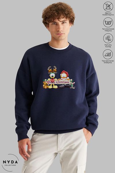 Nyda Collections Unisex μακρυμάνικο χριστουγεννιάτικο πρωτοχρονιάτικο φούτερ με στάμπα με λαιμόκοψη χωρίς κουκούλα