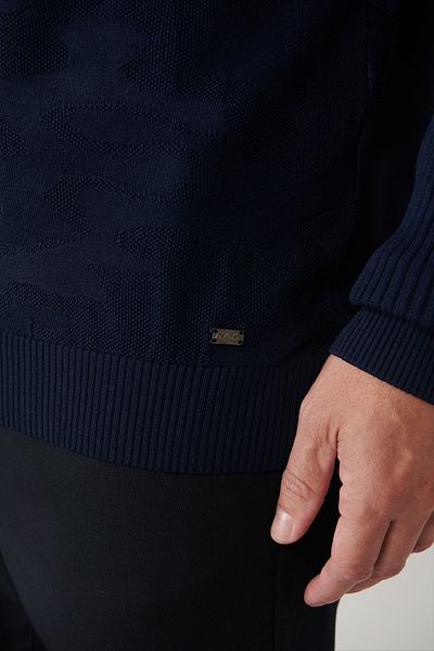 Avva Marineblauer Rayon-Strickpullover mit Rundhalsausschnitt und Tarnmuster für Herren A32y5046
