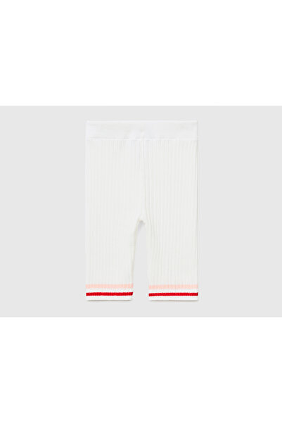 United Colors of Benetton Weiße, gestreifte Bermuda-Strickstrumpfhose für Damen