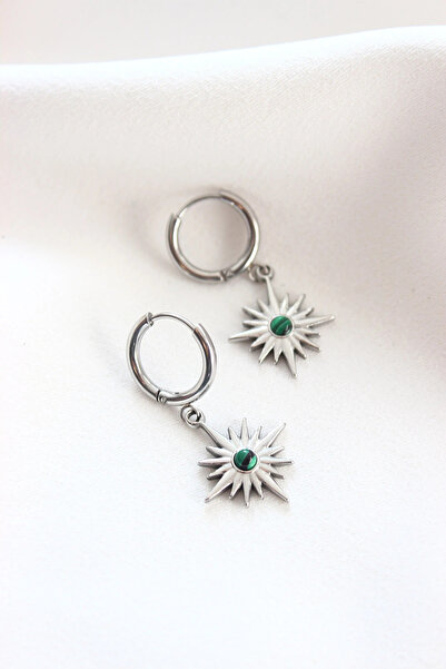 Dazzlecave 316L Paslanmaz Çelik Küpe - Yeşil Taşlı Kutup Yıldızı Çelik Küpe - Kararmaz Küpe