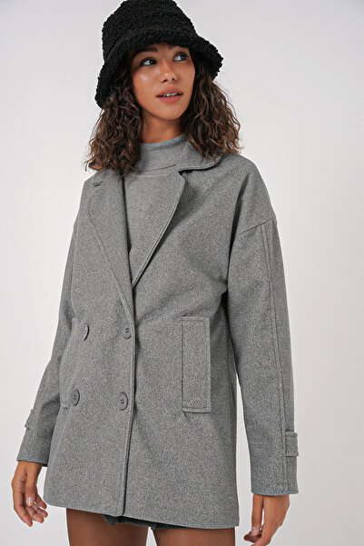 Bigdart 9143 Γυναικείο παλτό με διπλό γιακά Stash - Γκρι