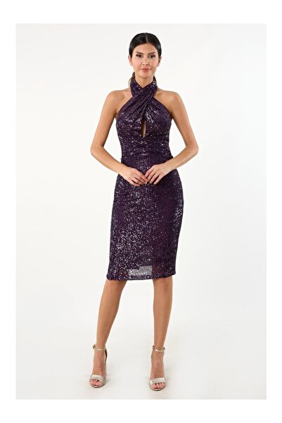 Phoenix Women Halter Yaka Astarlı Drapeli Pulpayet Elbise