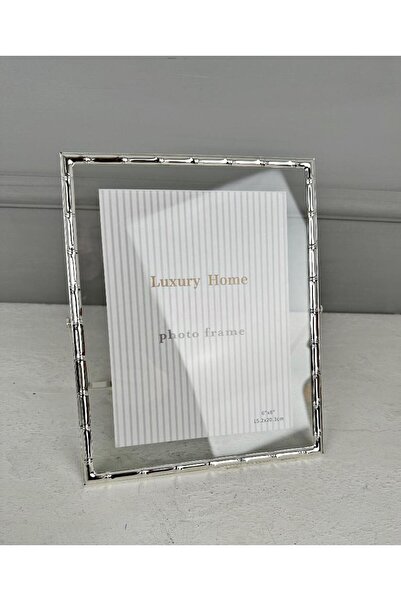 PEKİBU Bamboo Pattern Luxury Metal Frame Silver 15X20 cm