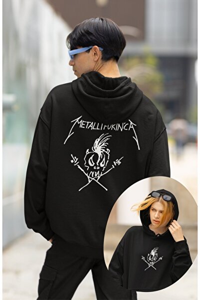 Fuddy Moda سويت شيرت بقلنسوة مطبوع عليه ظهر ميتاليكا مضحك للجنسين، هوديي مطبو...