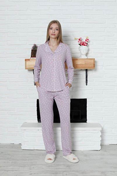 LİMİSSİ Limissi Viskon Lila Pijama Takımı %100 Pamuk