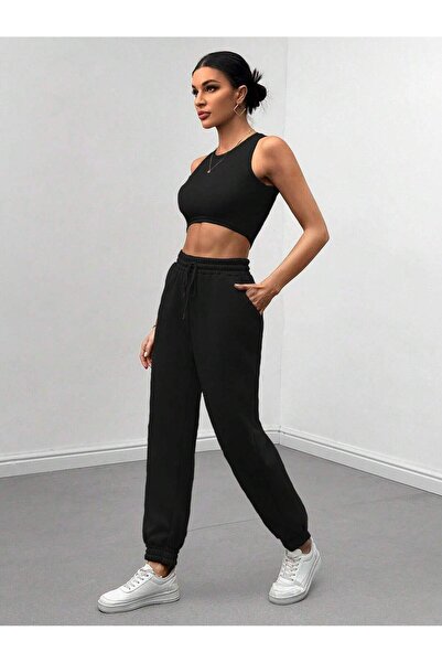 LUMİZA Női 2 részes fekete-szürke elasztikus szárú melegítőnadrág