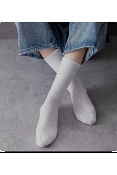 Moda stone 3Pcs Plain White-Black Patternless Long Throat Unisex Tennis Socks