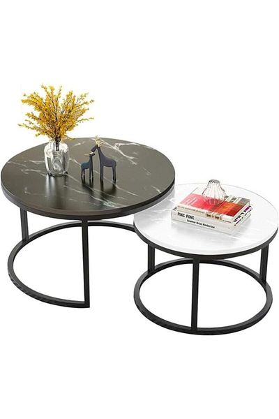 Türkiye Set Of 2 Modern Round Nesting Coffee And Snack End Table With Metal Frame