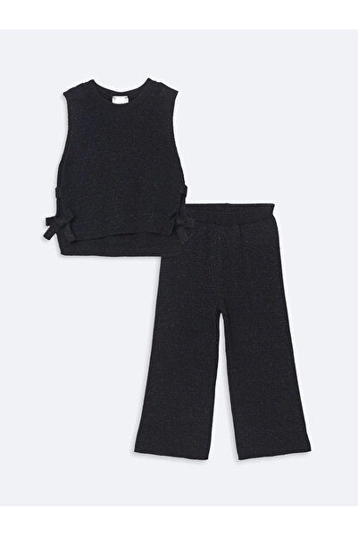 LC Waikiki Black Crew Neck Girls' Sweatshirt and Pants 2-Piece