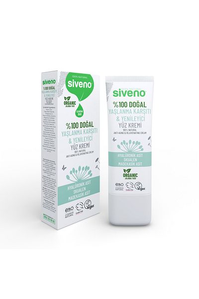Siveno 100% Natural Face Cream Anti-Aging Hyaluronic Acid Brightening Renewing Revitalizing 30 ml