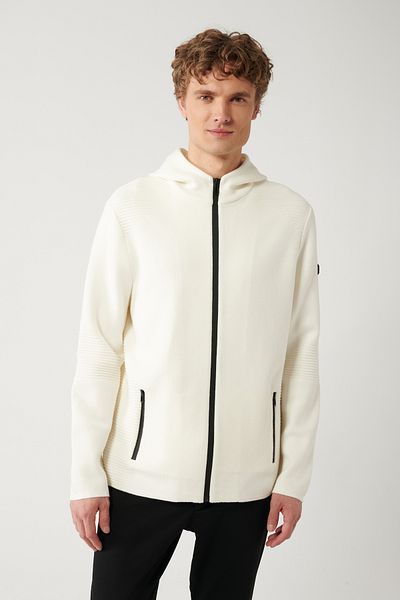 Avva Weiße Strickjacke mit Kapuze und Reißverschluss für Herren A32y5051