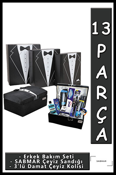 Arko Men Damat Bohçası Söz Nişan Bohça Seti Erkek Bohça Bakım Seti 3'lü Çeyiz...
