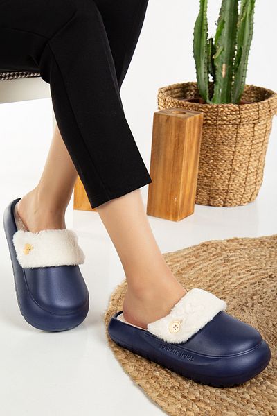 PLN SHOES Eva Sole Soft Silent Αποσπώμενες Γούνινες Χειμερινές Παντόφλες Σπιτιού
