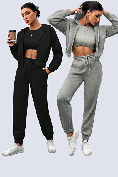 LUMİZA Γυναικεία φόρμα 2 τεμαχίων μαύρο-γκρι με ελαστικά πόδια