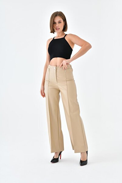 Garmi Pantaloni din piele de damă Ftz bej