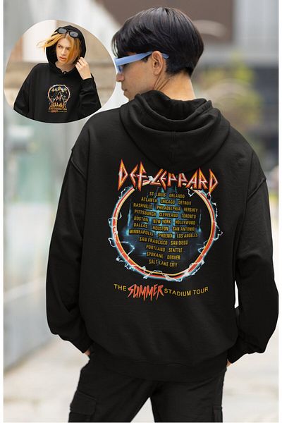 Fuddy Moda Φούτερ Def Leppard Unisex με κουκούλα Oversize - Φούτερ με κουκούλα Rock Band με στάμπα στην πλάτη