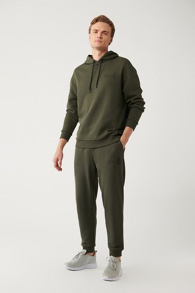 Avva Khakifarbene Herren-Jogginghose mit Schnürung an der Taille, 3-fädig, ohne Raster und elastischem Bein, A32y3464