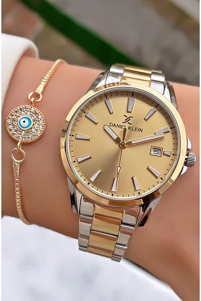 Daniel Klein Yellow Silver Color Women's Wristwatch Bracelet